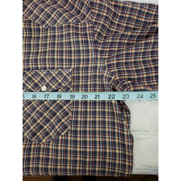 Vintage Wrangler Long Tail Pearl Snap Plaid Men Multicolor Sz 17X36 Made In USA - Picture 11 of 16